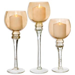 Glass Candle Holder Set, 3 pcs, Gold