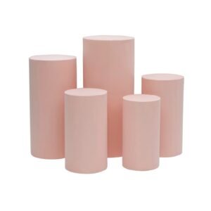 Metal Cylinder Pedestal with Spandex Cover, Blush