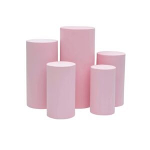 Metal Cylinder Pedestal with Spandex Cover, Pink
