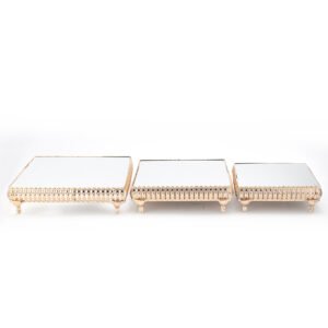 Cake Stand with Mirror Top, Square, Gold