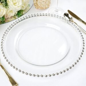 Charger, Beaded Rim, Glass, Silver