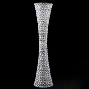 Crystal Beaded Hurricane Vase, 36", Silver