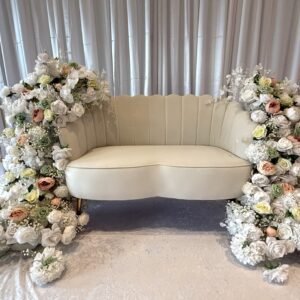 Loveseat, Ivory Velvet with Flower Arrangements