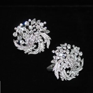 Napkin Ring Holder, Metal, Rhinestone, Bouquet