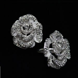 Napkin Ring Holder, Metal, Rhinestone, Rose