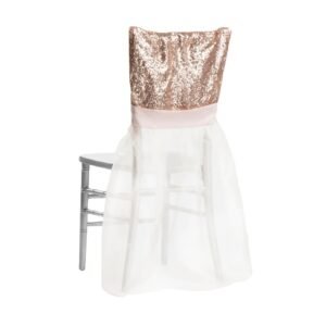 Chiavari Chair Cover, Sequin & Organza Skirt- Blush/Rose Gold