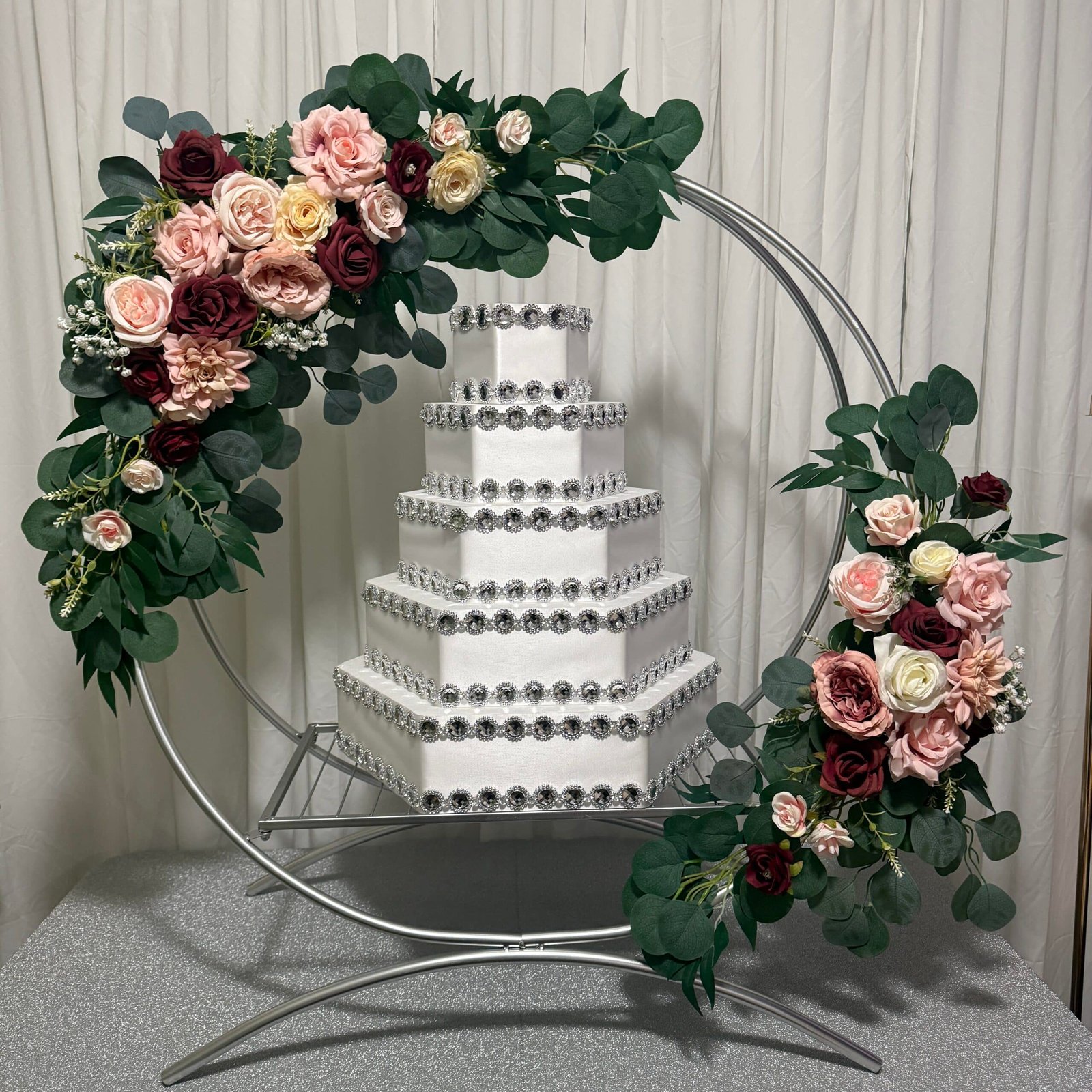 Twin Hoop Cake Stand, 32", Silver