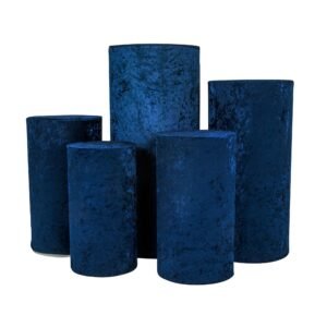 Metal Cylinder Pedestal with Velvet Cover, Navy Blue