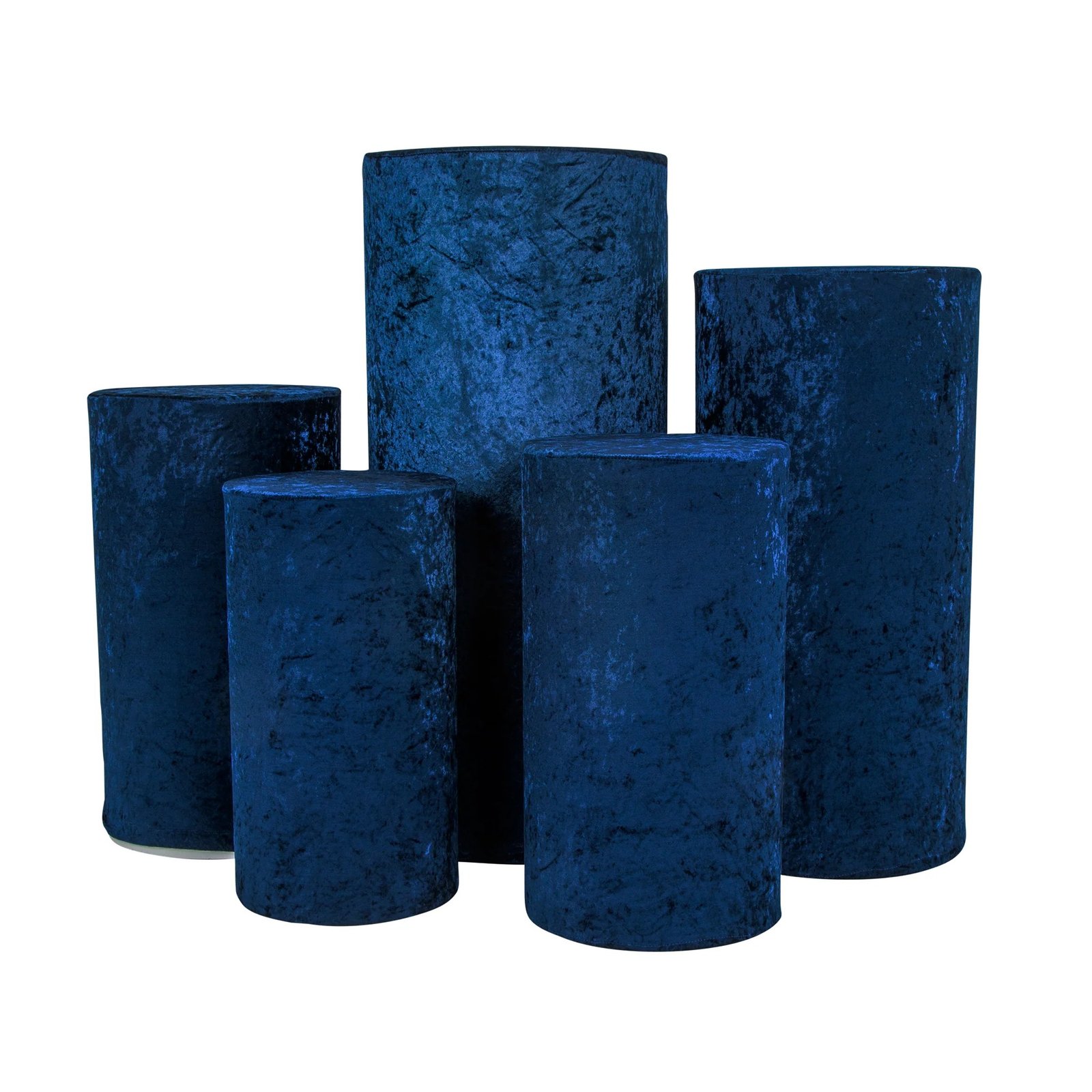 Metal Cylinder Pedestal with Velvet Cover, Navy Blue