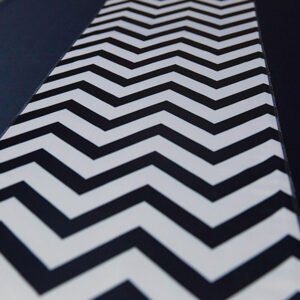 Lamour Satin, Chevron, Navy Blue & White